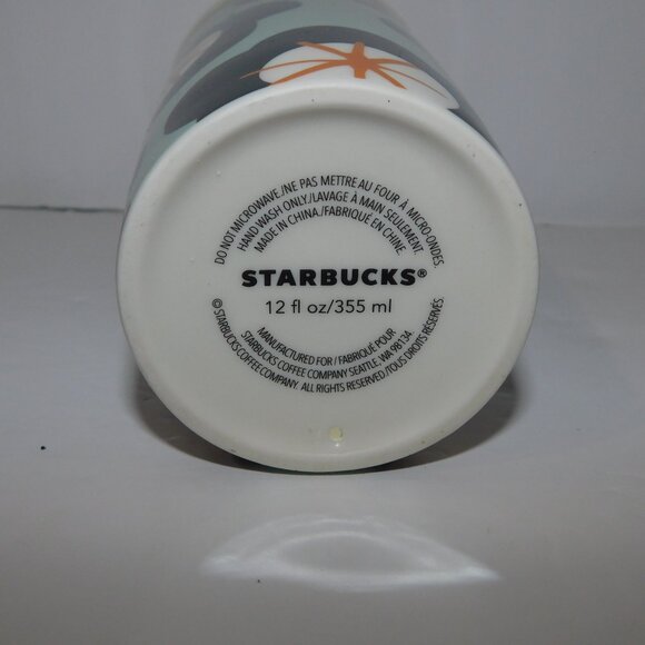Starbucks Spring Green Black White Floral Ceramic Travel Tumbler Yellow lid - Picture 6 of 6